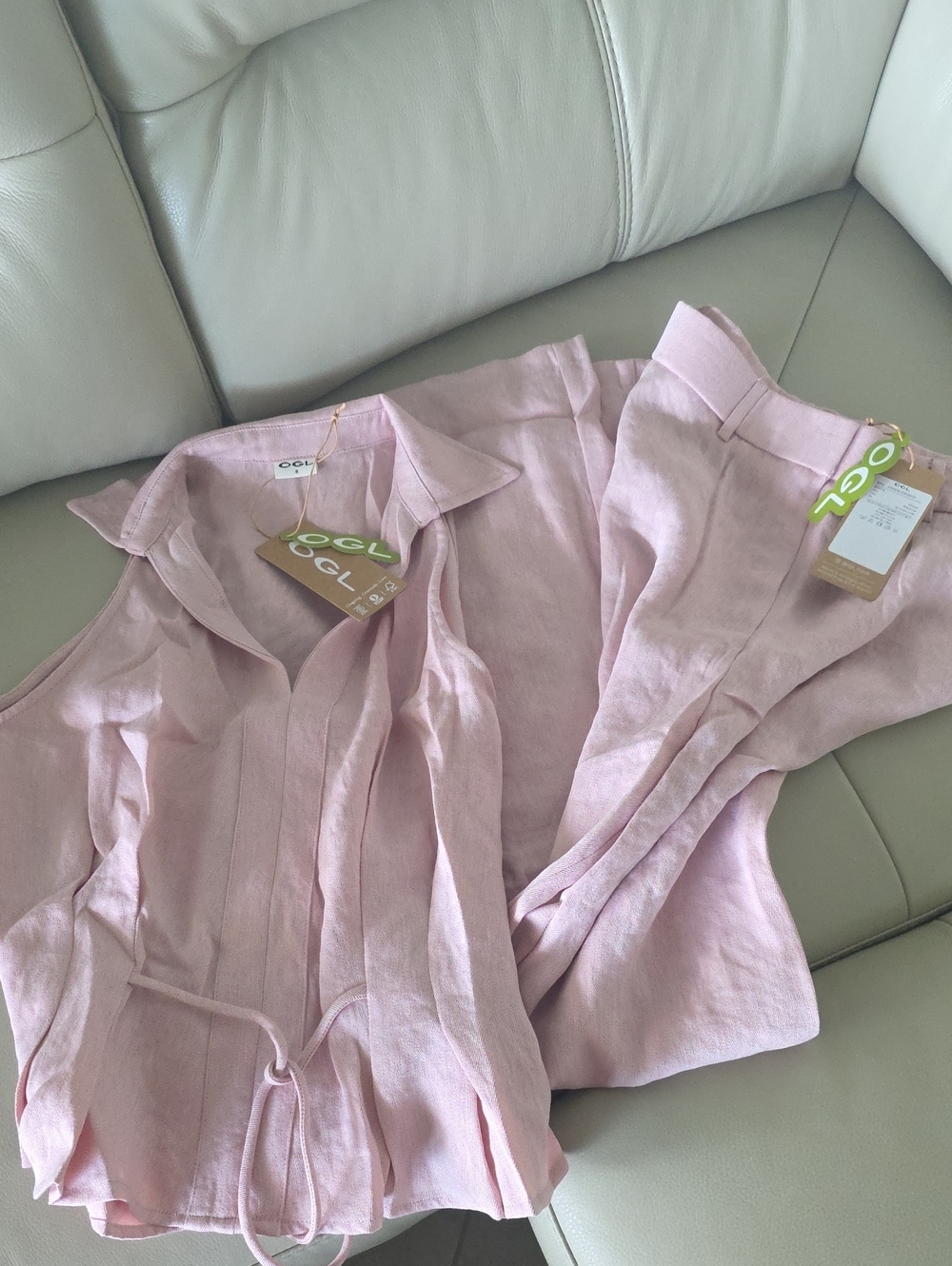 OGL Light Pink Linen Women's Jumpsuit Set NWT SMALL
